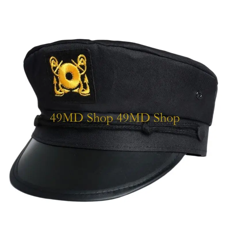 49MD Adult Yacht Boats Ship Sailor Captain Costume Hat Cap Black Captain Hat Unisex