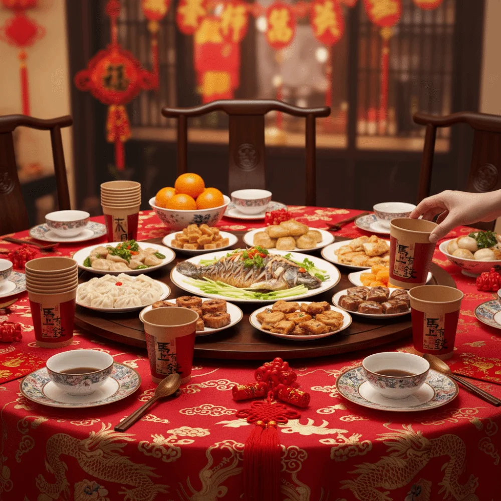 50 قطعة النمط الصيني 2026 السنة الجديدة كوب ورقي للاستعمال مرة واحدة التقليدية سميكة المتاح شرب كوب الخط بركات #2