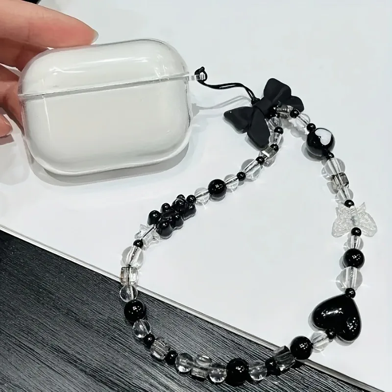 Korean Cute Black Bowknot Bear Phone Strap Charm Chain Knot Cellphone Lanyard Keychain Woman Girl Bag Camera Pendant For Case