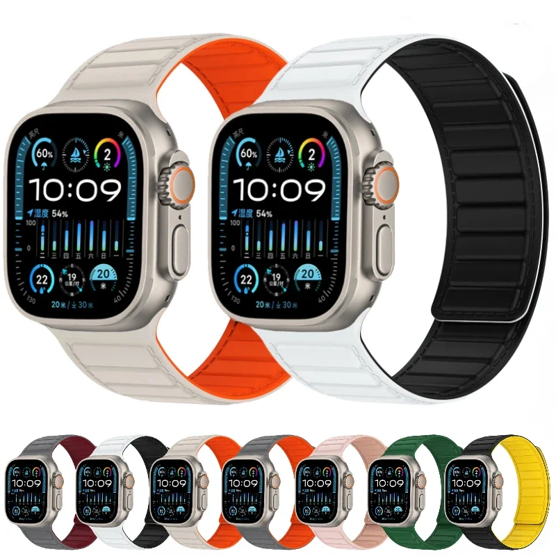 

Ремешок силиконовый магнитный для Apple Watch Ultra2, браслет для наручных часов 9, 8, 7, 6, 5, 4, 3 SE, 49 мм, 45 мм, 41 мм, 44 мм, 40 мм, 42 мм