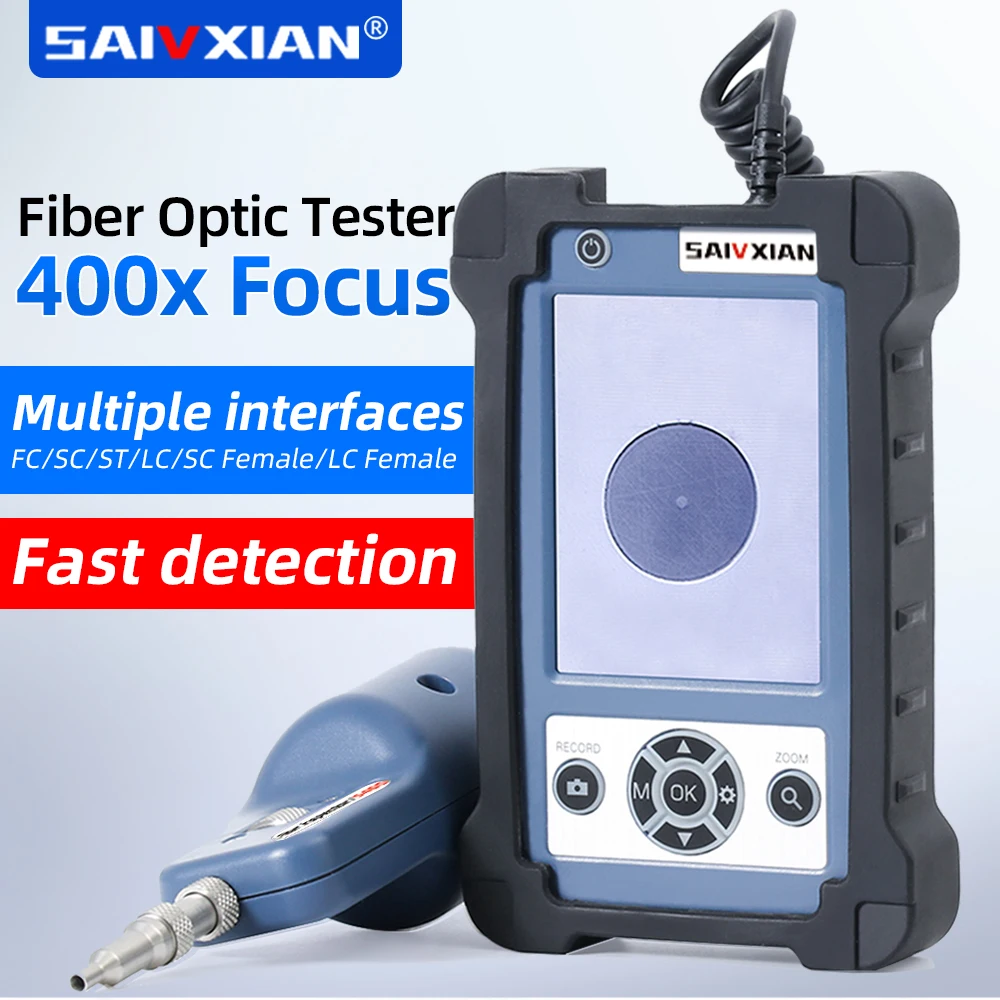 

SAIVXIAN S-40 400x Fiber Microscope Optical Fiber Video Inspection Probe Fiber Inspector With LCD Monitor，APC/UPC Tips