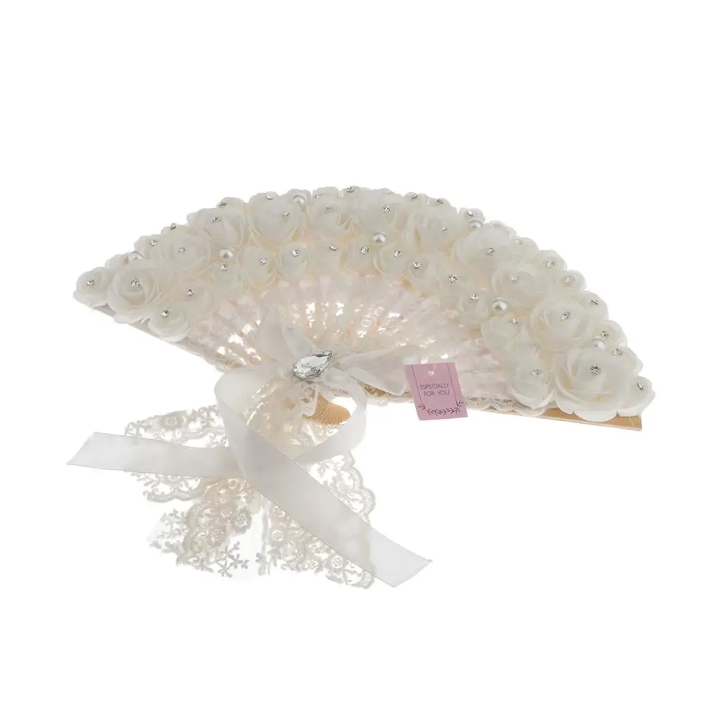 Wedding Handheld Fan Bride Lace Rose Flower Fans Decorative Non-Foldable Fan