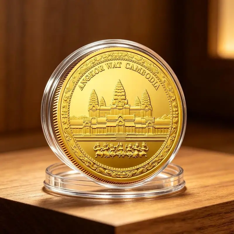 45mm Cambodia Angkor Wat Bayon Temple Souvenir Khmer Smile Gold Plated Souvenir Medal Cultural Gift