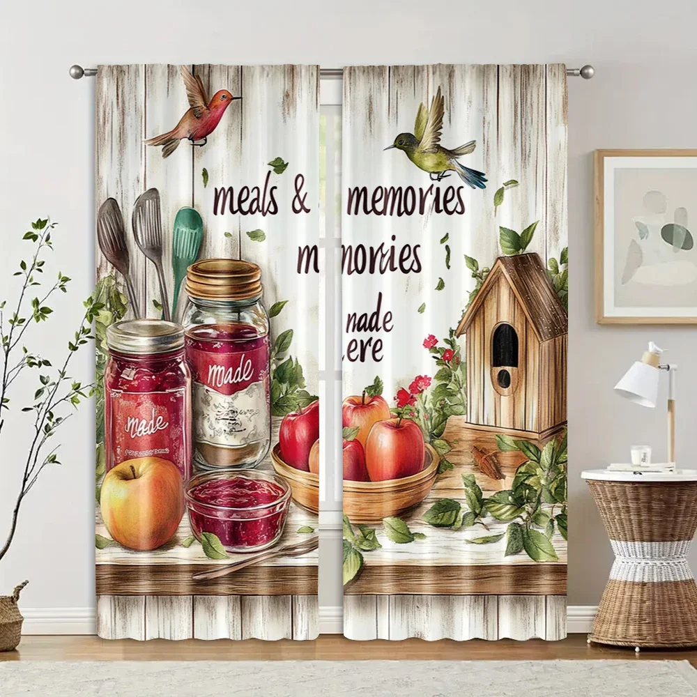 Rustic Kitchen Decor Window Curtain Farmhouse Style Apple Jar Memories Cooking Theme Cottage Kitchen Window Curtain