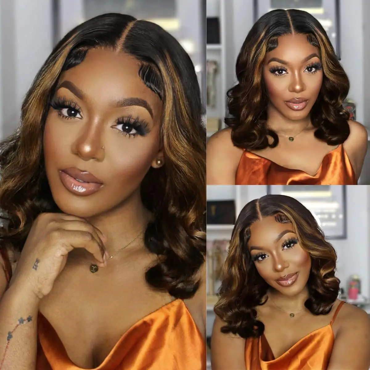 الجسم موجة 1B/30 لون قصير بوب شعر مستعار أومبير شقراء 13x4 الدانتيل الباروكة الأمامية تسليط الضوء على براون مزيج شقراء 100% الشعر البشري قبل قطعها بوب