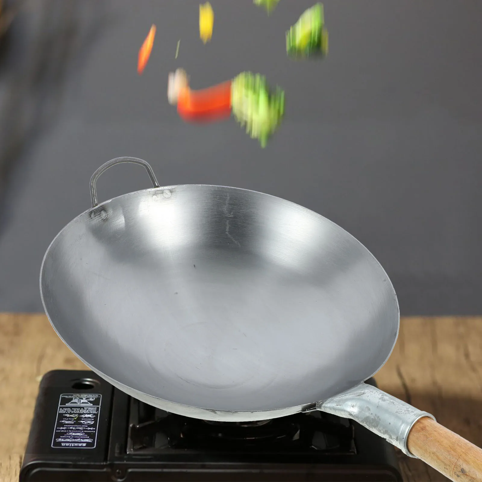 

Чугунная сковорода-вок 1 шт. с деревянной ручкой, антипригарная, для газовой плиты, барбекю, жарки яиц, кухонная утварь