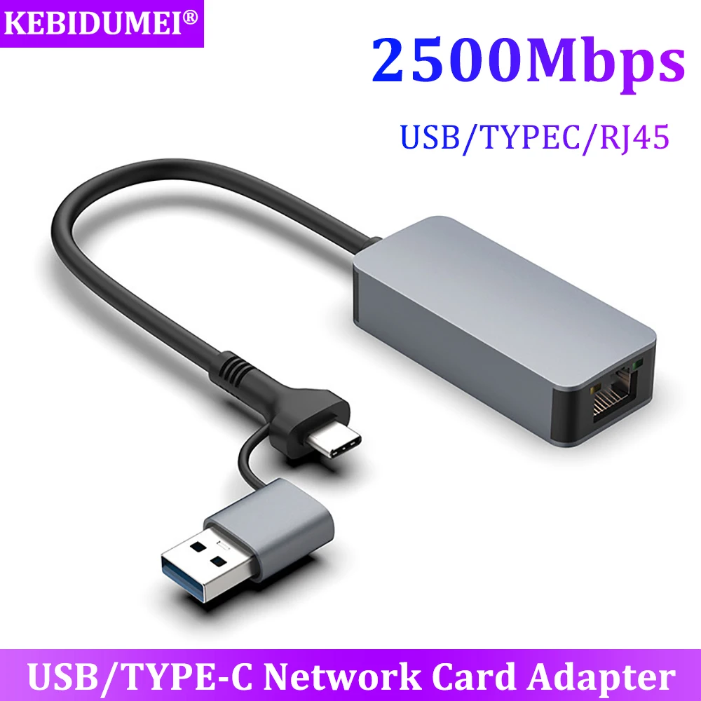 محول بطاقة الشبكة 2500Mbps USB/Type-C إلى RJ45 محول 2.5G USB 3.0 محول بطاقة الشبكة السلكية HUB لأجهزة الكمبيوتر المحمول Win 7/8/10