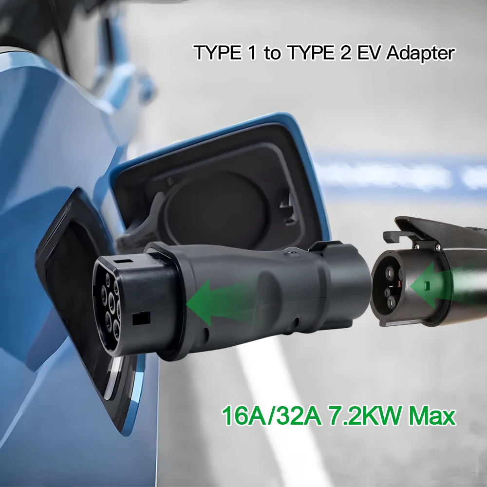 Isigma 32A 7.2kw Type1 to Type2 Electric Vehicle Charging Connector SAE J1772 to IEC 62196-2 EV Charger Converter Adapter view 6