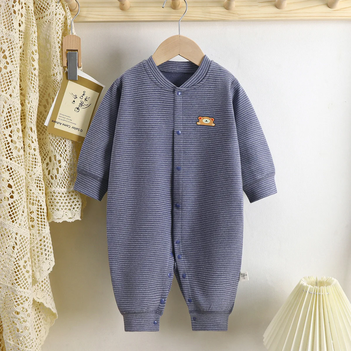 Autumn Winter Newborn Girls Bodysuit Single Breasted Long Sleeve Plush Cartoon Embroidery Baby Girls Onesies Infant Girls Romper