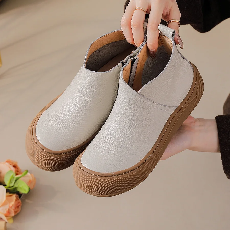 

New luxury V cut ankle boots woman winter warm plush booties ladies waterproof flat shoes mom short boots zip up chelsea boot