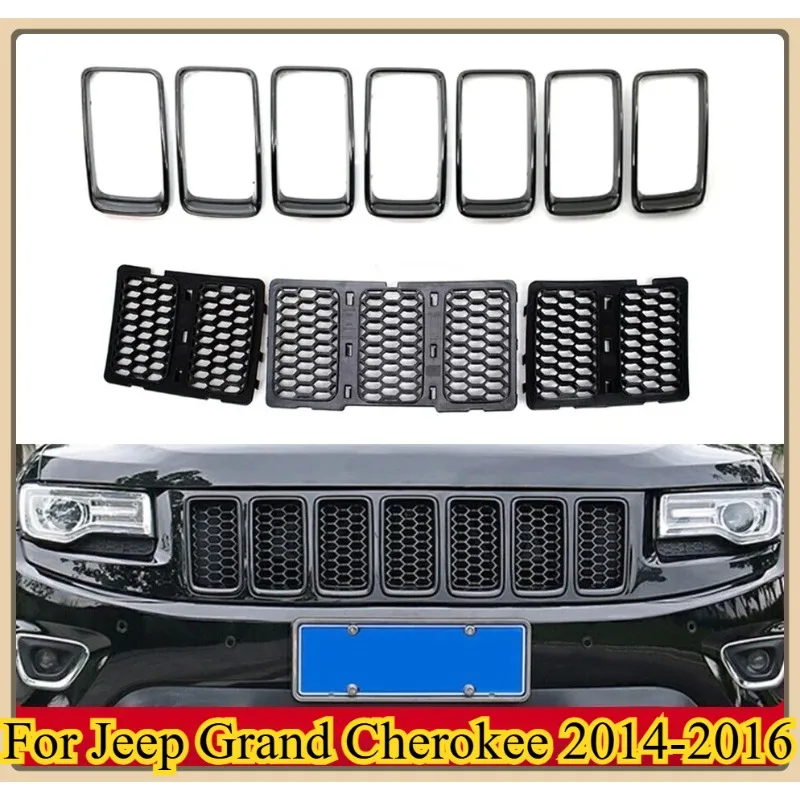

NONGSHI Car Front Grille Mesh Insert Decoration Cover Trim for Jeep Grand Cherokee 2014 2015 2016 Car Exterior Accessories