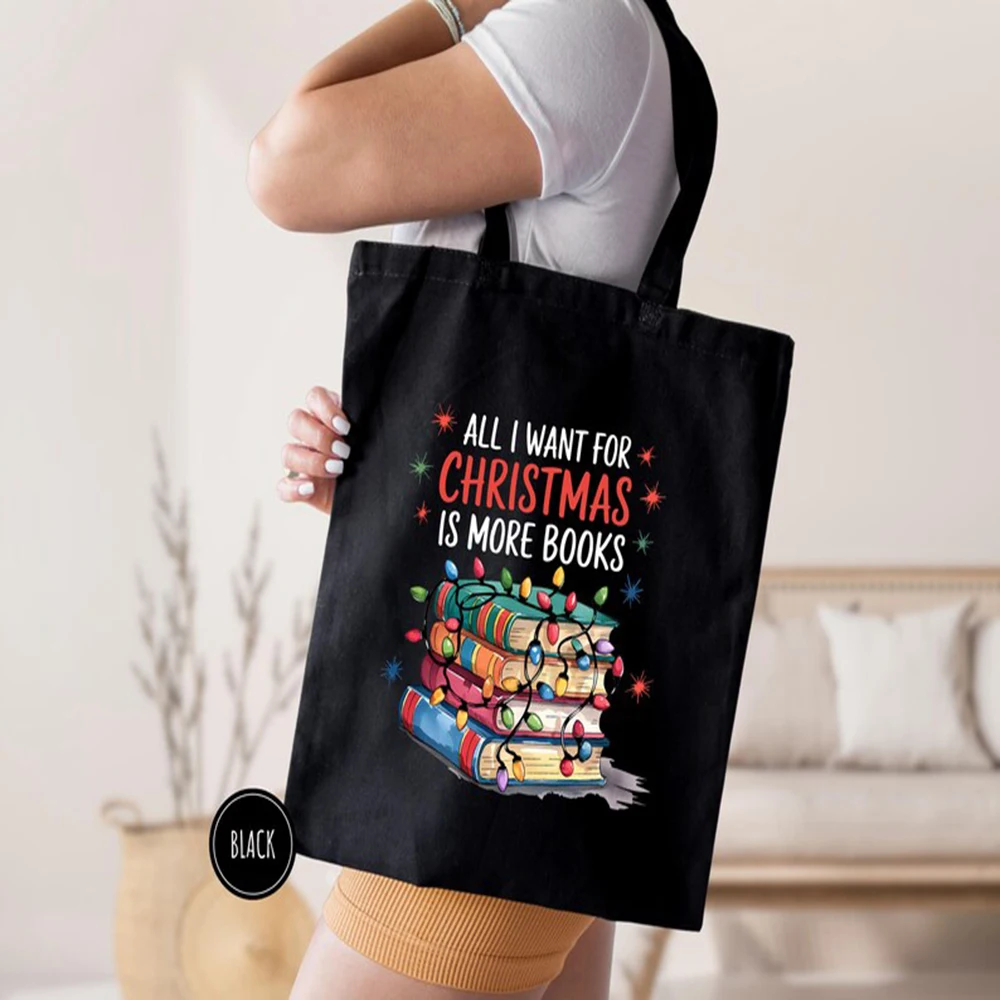 かわいいクリスマス-トートバッグ-クリスマスに欲しいのはもっと本を読むこと-トートバッグ-本好きへのギフトアイデア-クリスマスギフト-本好きバッグ