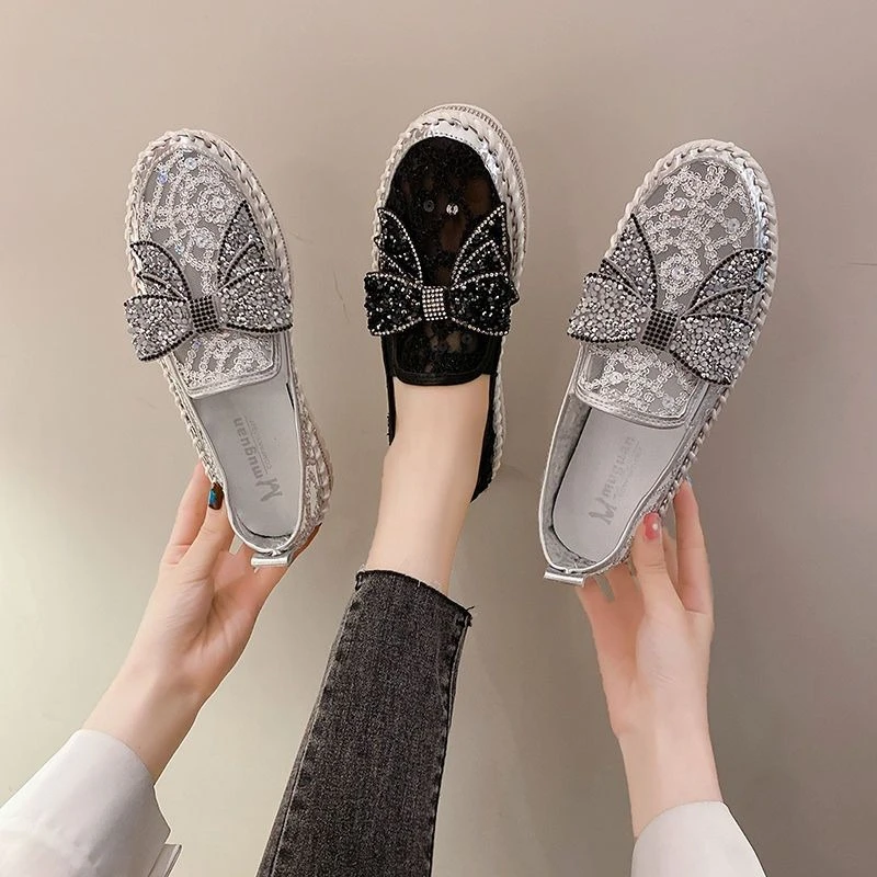 2026 Summer Women Loafers Bow Platform Slip on Breathable Thin Shoes Thick Bottom Comfortable Casual Driving Flats