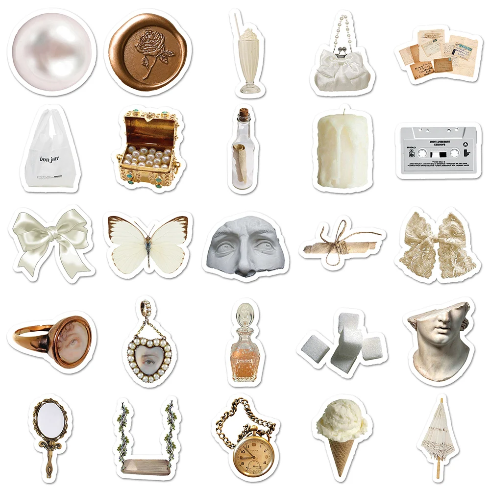 10/30/50pcs Kawaii INS White Style Aesthetic Stickers Cute Pattern Graffiti Decals Decoration Suitcase Phone Laptop Sticker Gift