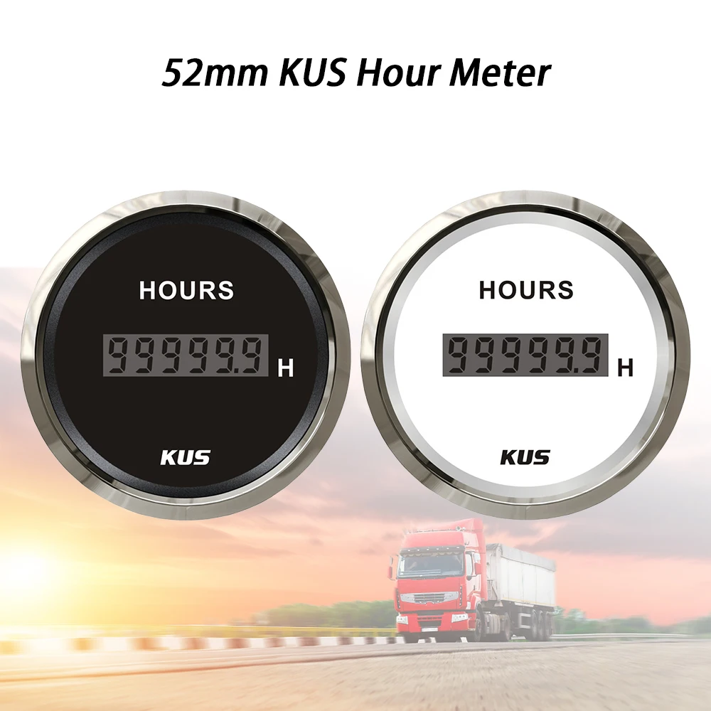 

KUS Waterproof 52mm (2") Hour Meter Gauge 0-99999.9H with Red Yellow Backlight 12V 24V for Boat Yacht Car Universal