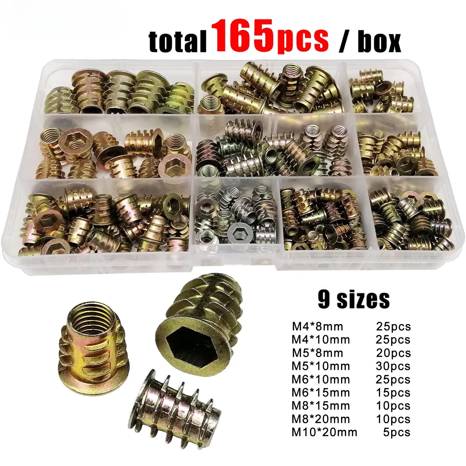 165/75/55 шт. гайка с резьбой E-гайка M4 M5 M6 M8 Набор для деревянной мебели Кровать Шкаф Стол Встроенная шестигранная головка с шестигранной головкой