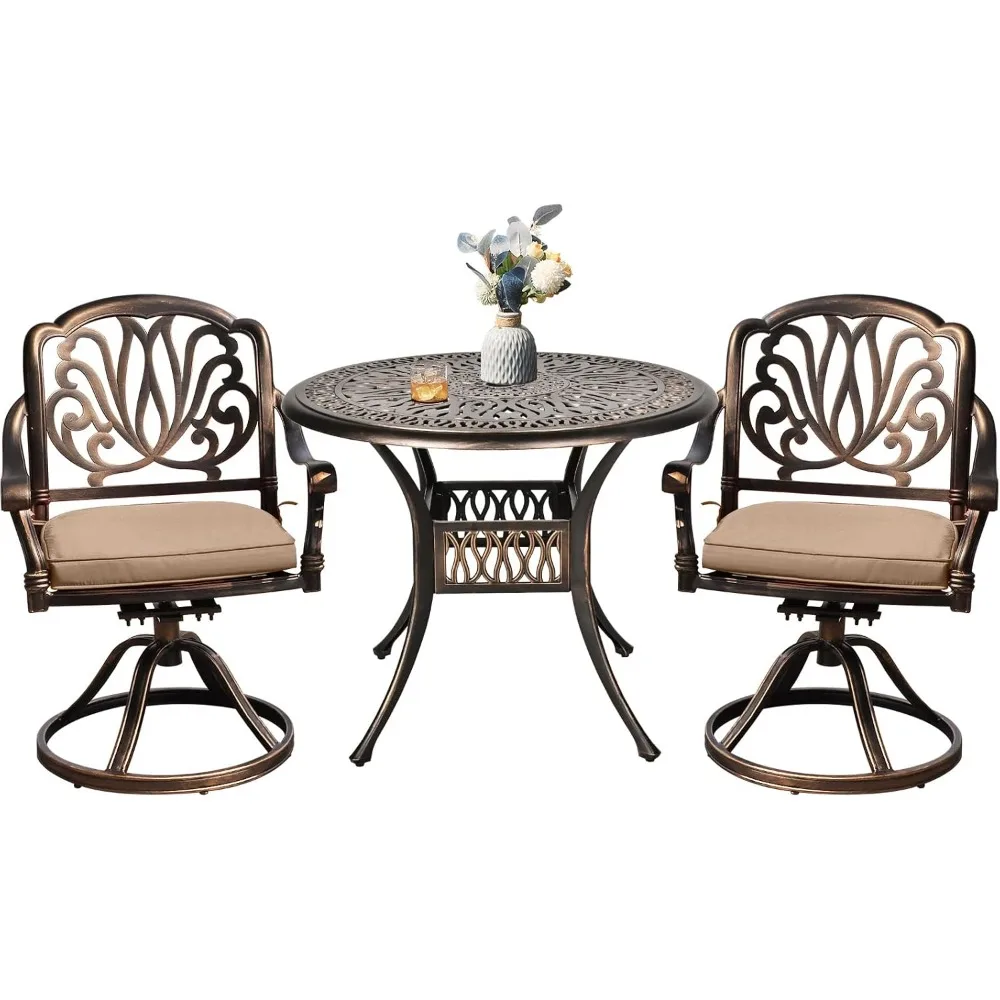 

3 Pieces Outdoor Bistro Set, All-Weather Cast Aluminum Conversation Set with 2 Patio Swivel Chairs and 1 Round Patio Table with