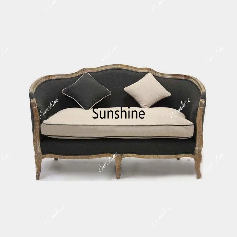 American rural three-person sofa retro old solid wood furniture