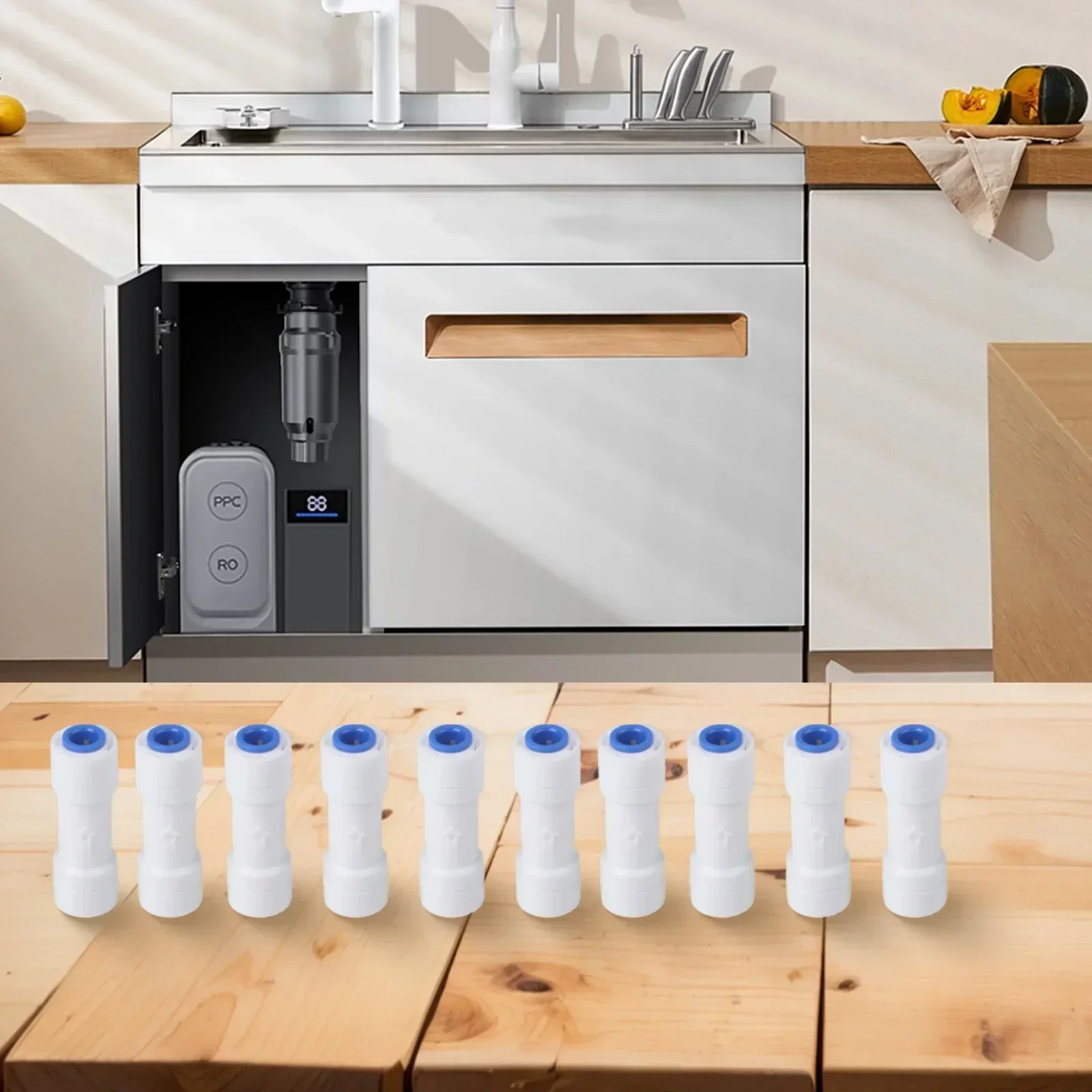 

10 шт. прямых быстроразъемных обратных клапанов для полиэтиленовых трубок диаметром 1/4 дюйма, используемых в схемах и сборках систем обратного осмоса для очистки воды.