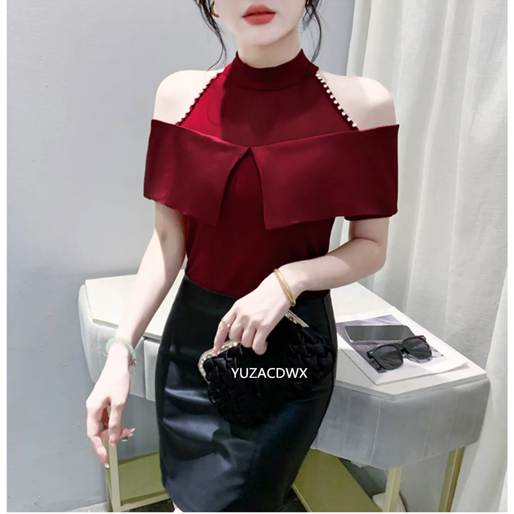 Kurzarm-T-Shirt für Damen, modisch, schlank, Retro-T-Shirts, Y2K, 2025, Sommer, neues hohles Ausschnitt-Off-Shoulder-Top für Damen