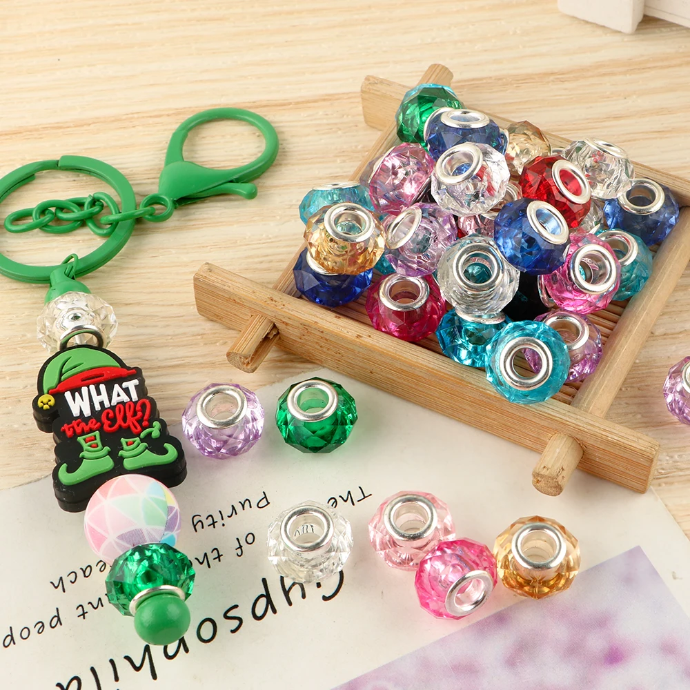40pcs/Lot 13.5MM Colorful Acrylic Rhinestone Beads Large Aperture DIY For Jewelry Making Accessories Bracelet Necklace
