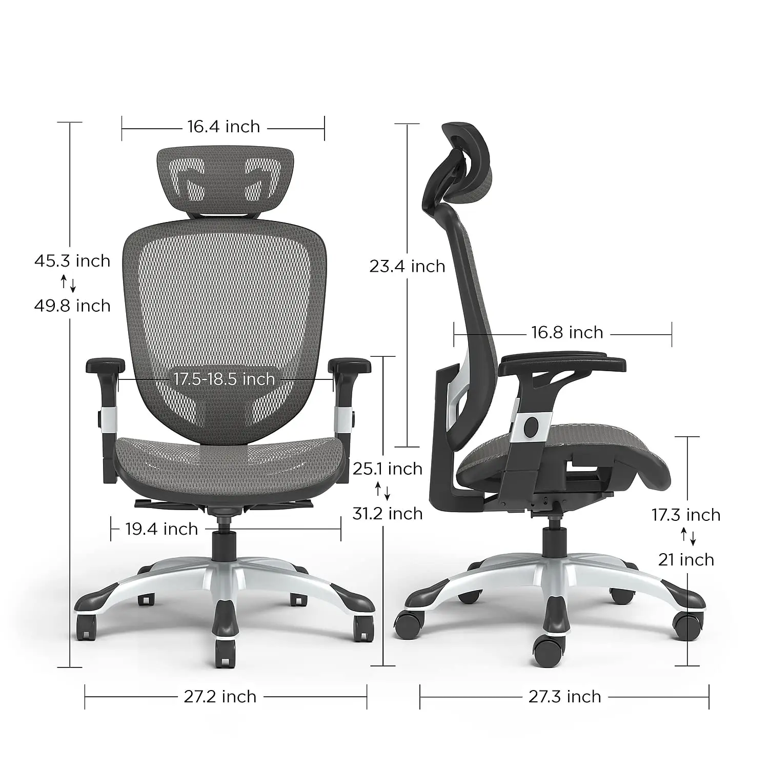 Silla de Oficina Ergonómica Hyken |   Soporte Lumbar Ajustable con Malla Transpirable, Silla de Escritorio Giratoria para Oficina en Casa, Personalizable