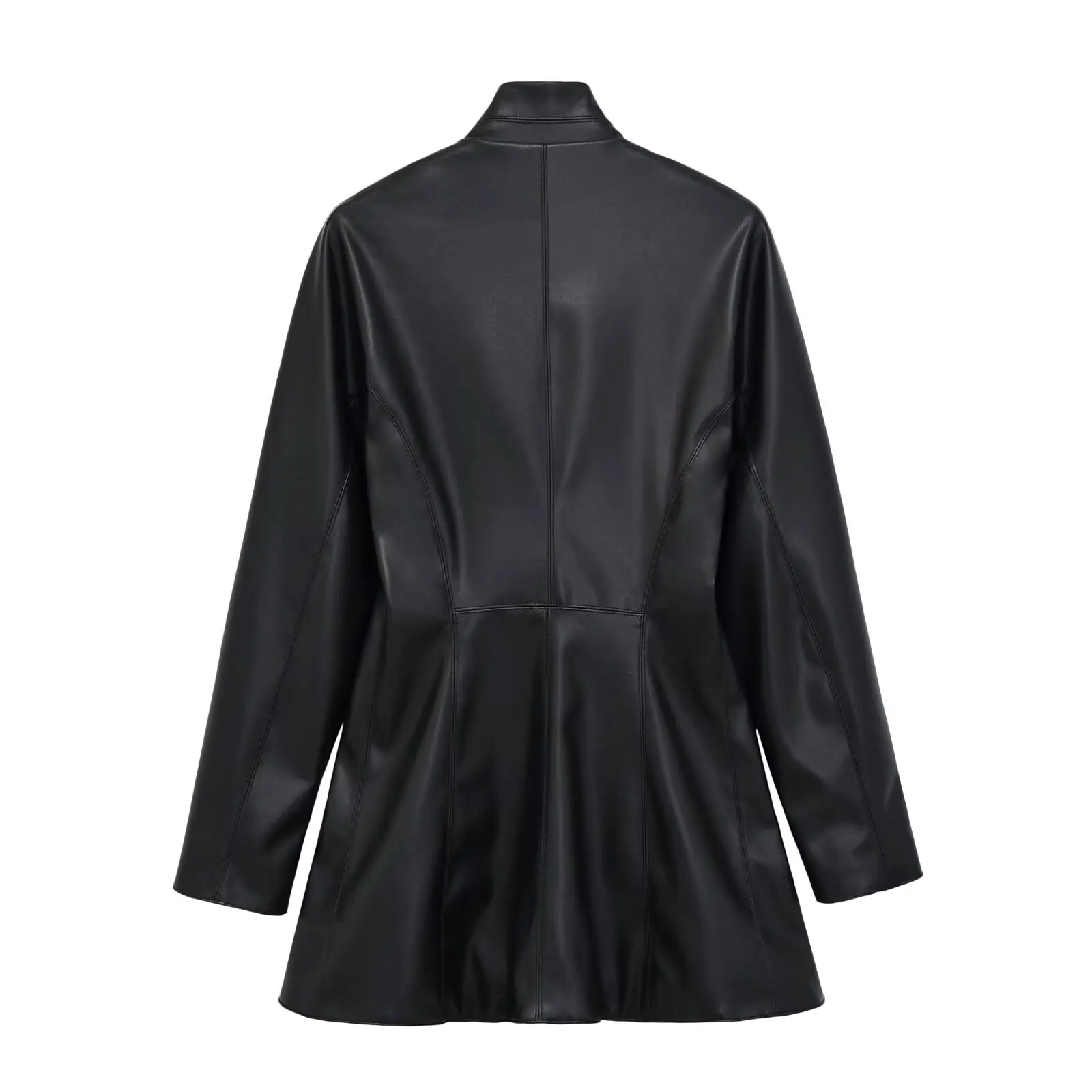 KONDALA Commute Chic PU Leather Slim Blazer for Women Elegant Double Breasted Black Blazer 2026 Spring Fall Retro Classic Blazer