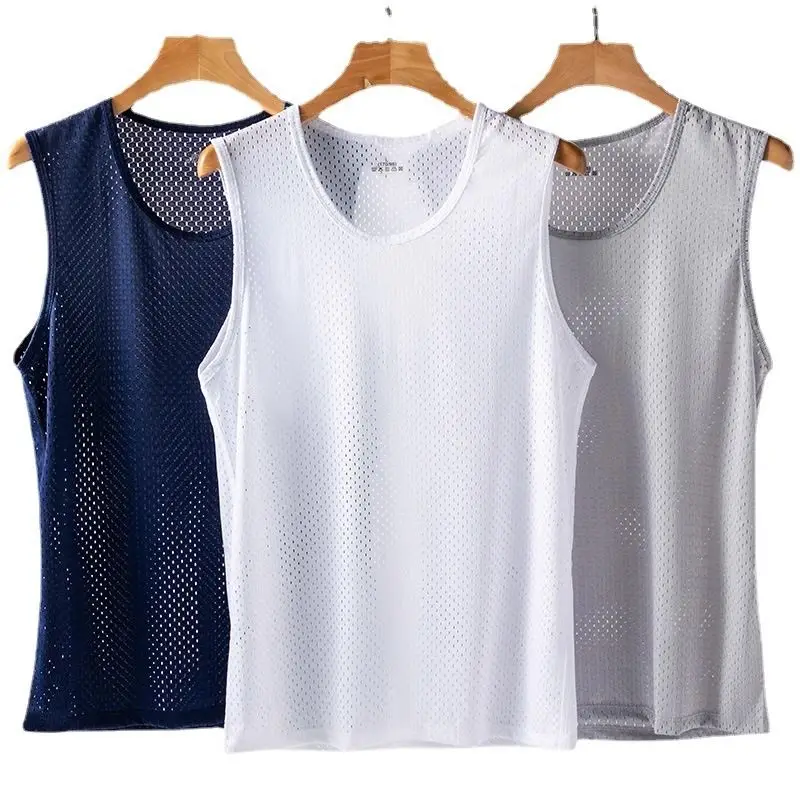 

Men's Fitn Svel Vest Ice Silk Me Comfortable Breathable Spor Simple Versatile round Ne Loose Fit Summer Top
