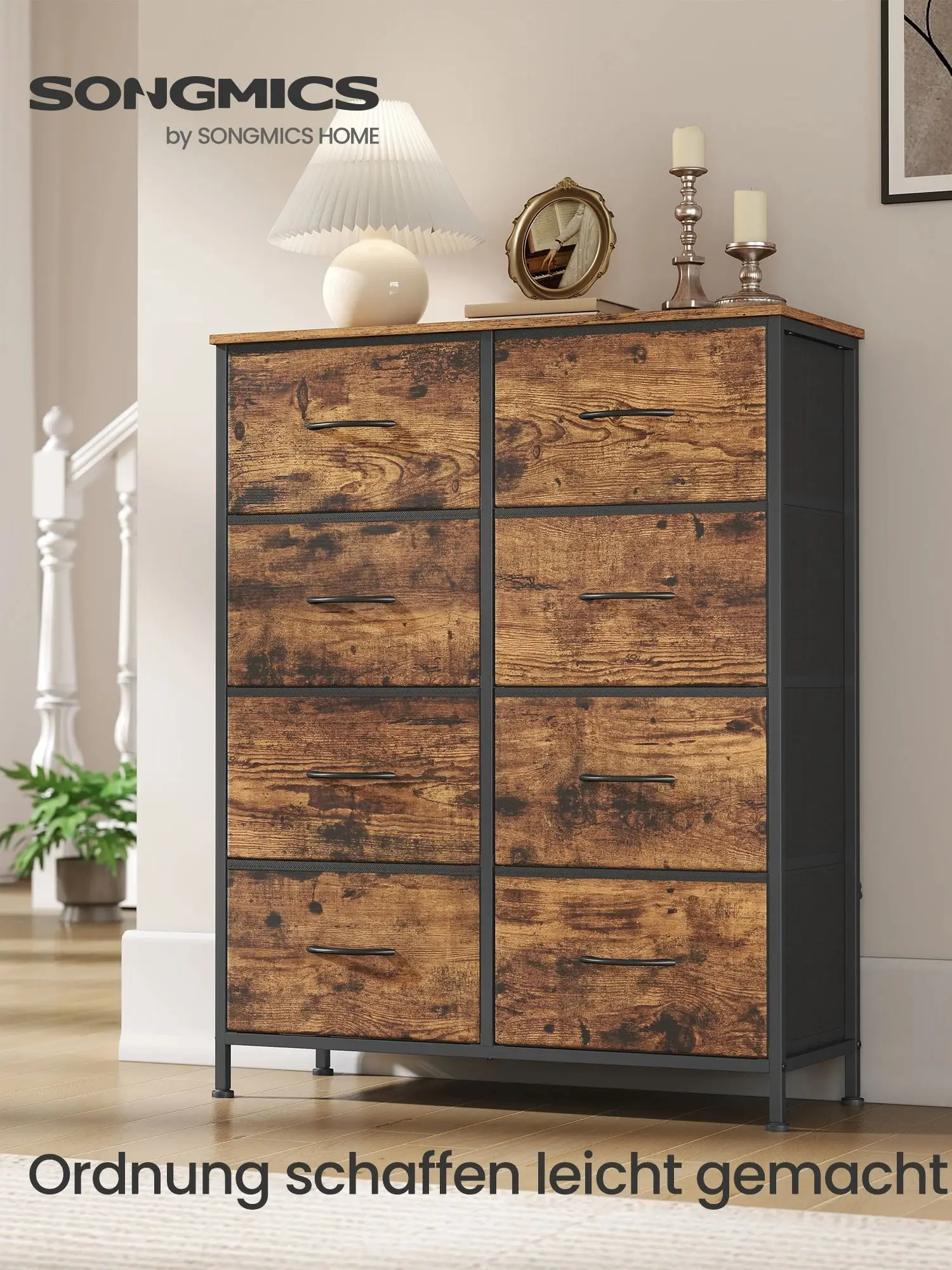 SONGMICS Kledingkast met 8 lades, opbergkast, stalen MDF