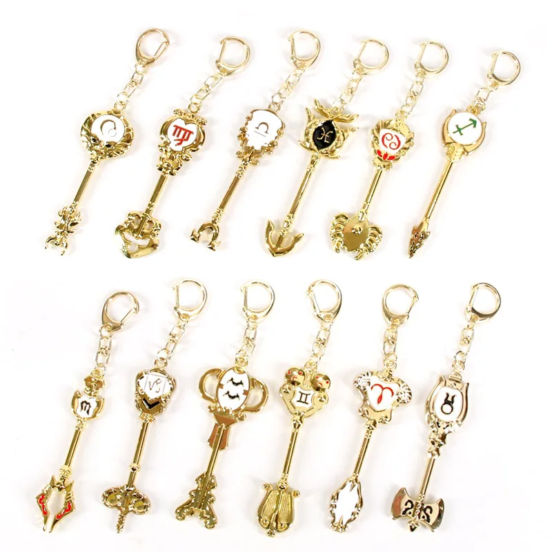 Cartoon Fairy Tail Lucy's Zodiac Metal Keychains Virgo Capricorn Taurus Bag Parts & Accessories 12 Types