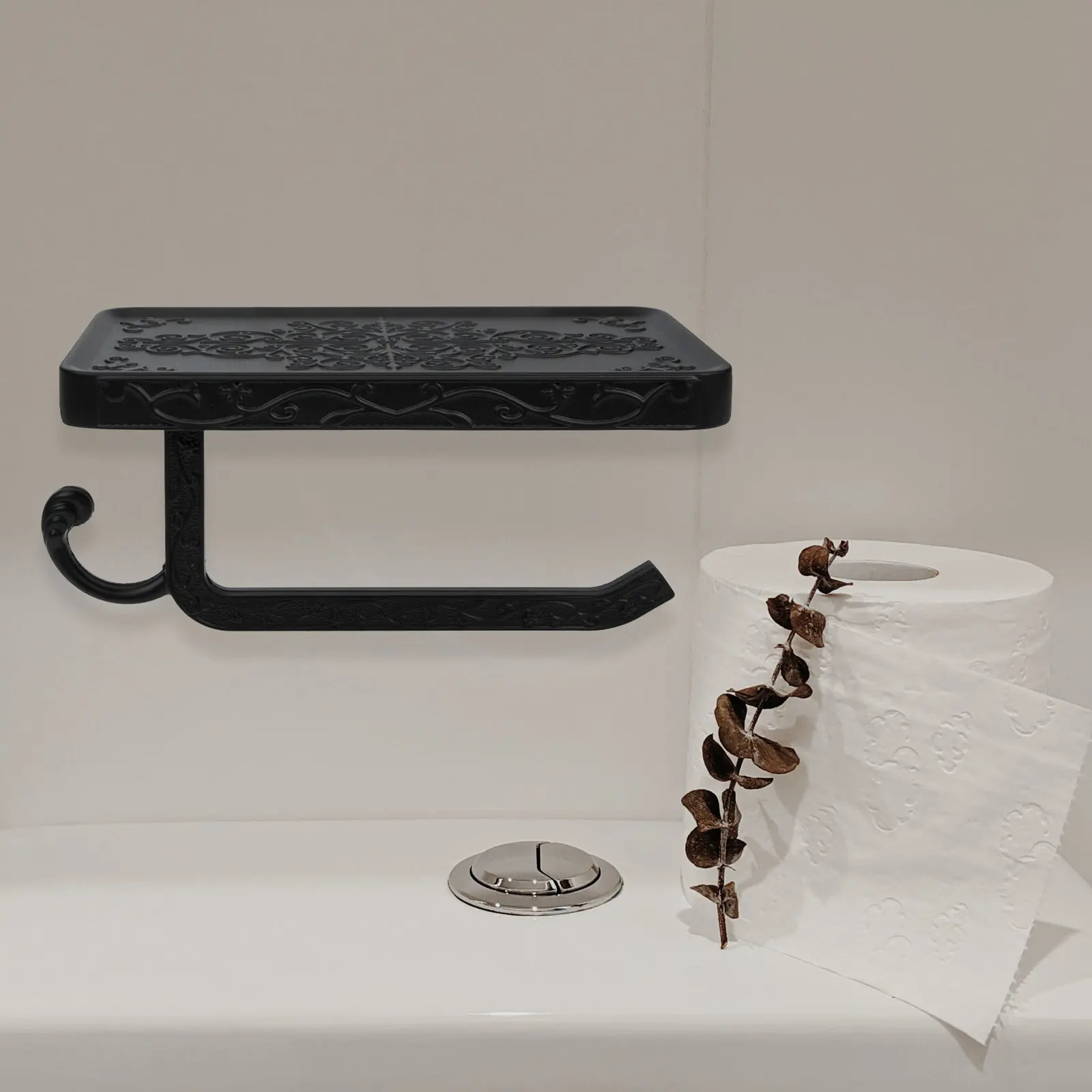 

Black Wall Mounted Toilet Paper Holder Multipurpose Roll Paper Rack for Bathroom Kitchen Stylish Space Saving Heavy Duty