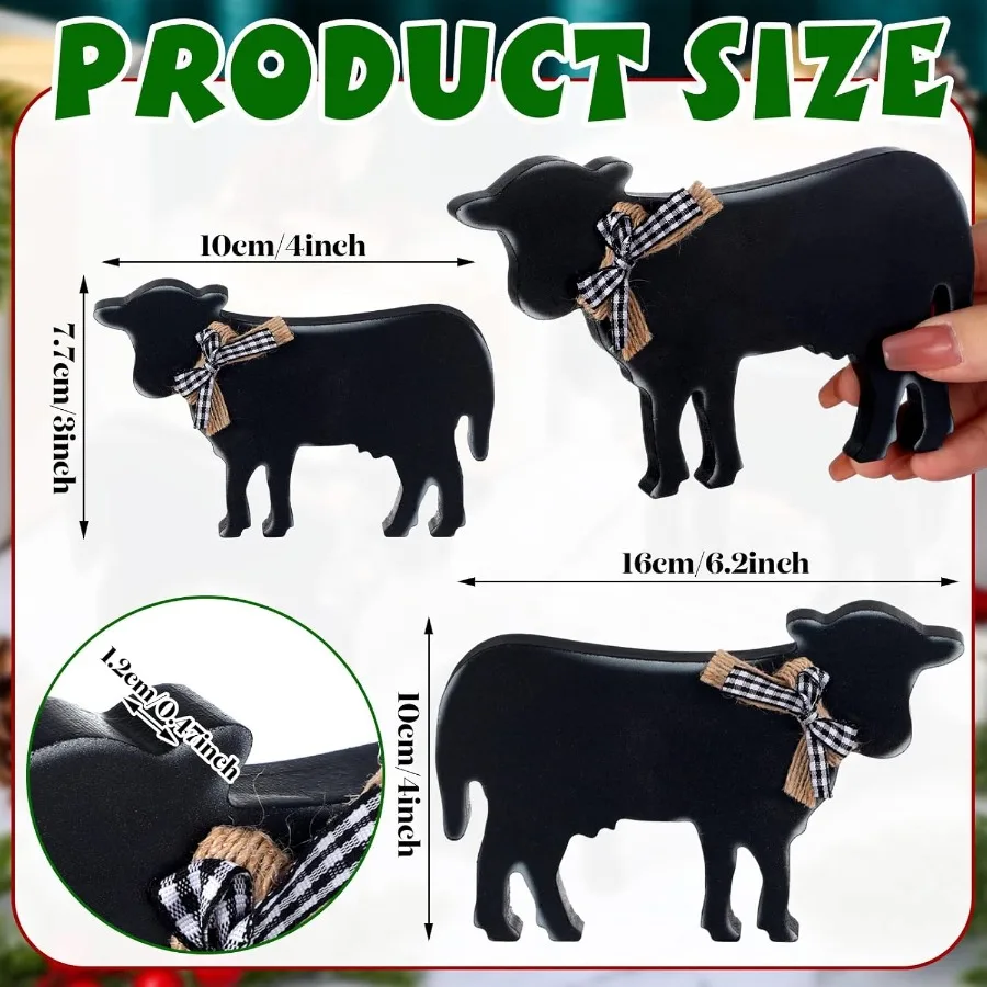 3 pçs de madeira vaca decoração de mesa de natal fazenda estatuetas de vaca decoração para cozinha prateleira ocidental país decorações de natal f