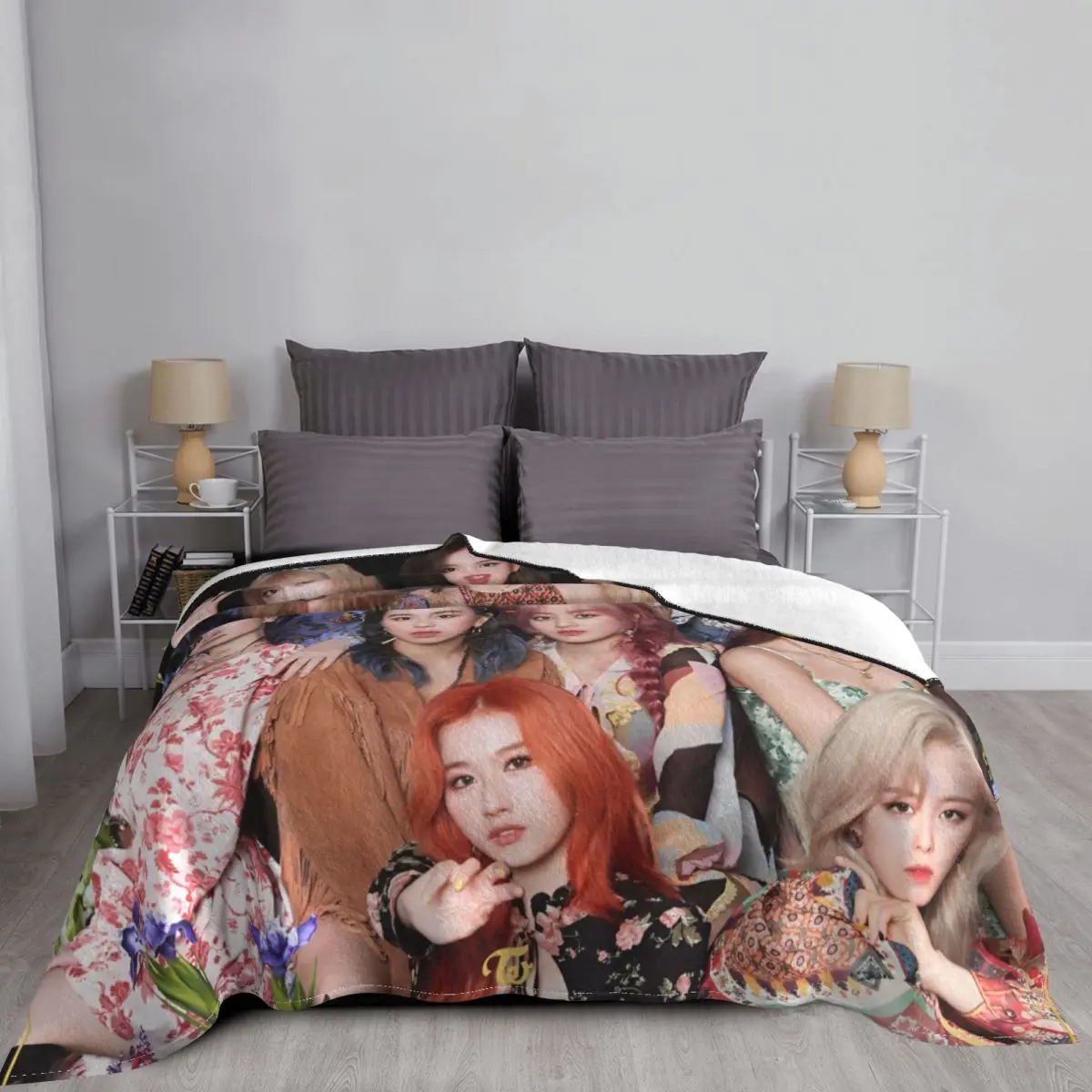 K-POP-TWICE Idol Pattern Blankets Flannel Textile Decor Multi-function Super Warm Throw Blankets for Home Car Bedspreads