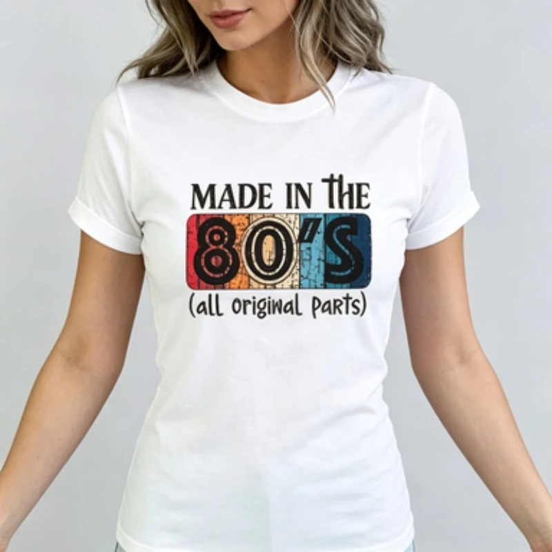 Womens Soft Modal Crew Neck T‑Shirt, 1980s Nostalgia Birthday Slogan Graphic Tee Retro Vintage Casual Daily Short Sleeve Tee