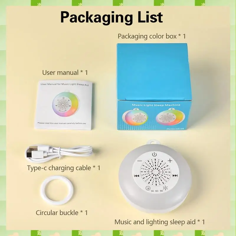 2025 White Noise Sound Machine Kids Sleep Sound Player With Colorful Light Timer Noise Player Timed Shutdown For Baby Adult,Whit