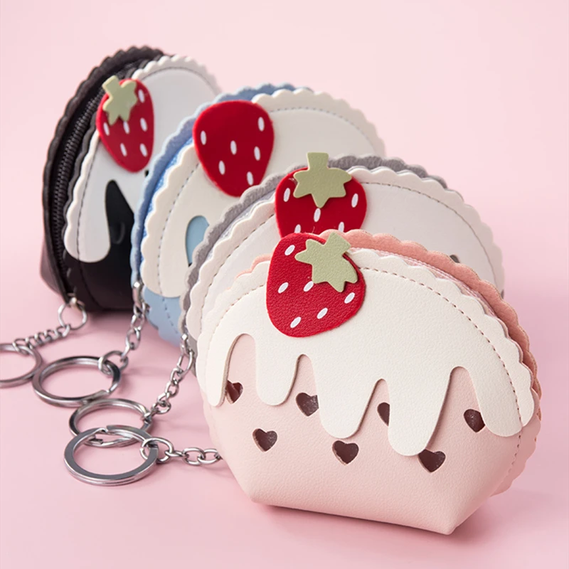 Portamonete da donna Mini carino a 4 colori portamonete in pelle PU portacarte portamonete con gelato alla fragola pochette con cerniera per ragazze