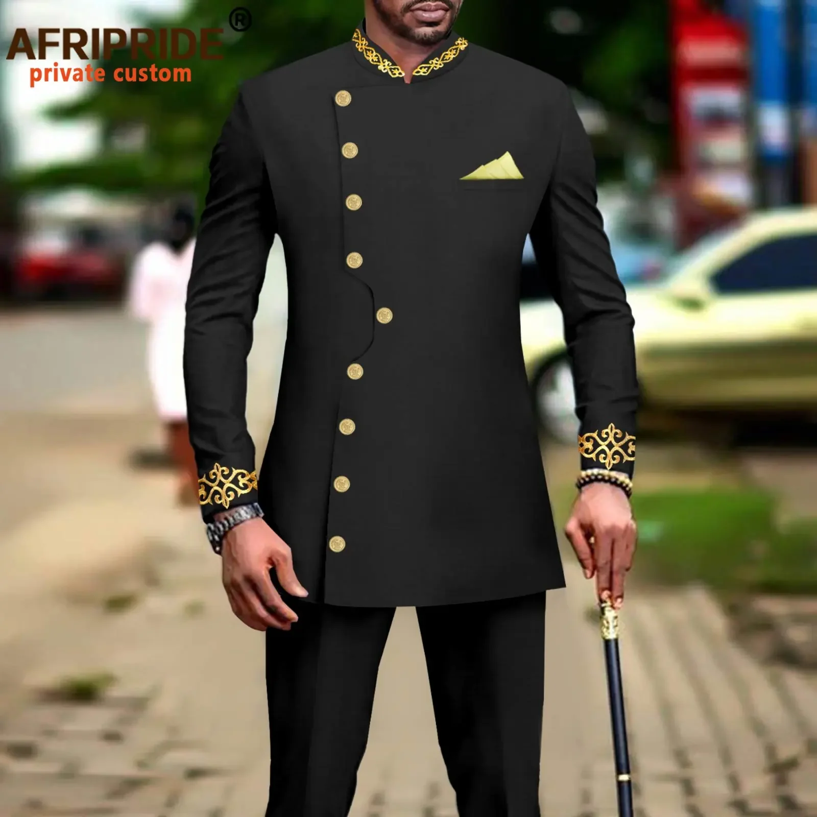 African Suits for Men Slim Fit Embroidery Full Sleeve Single Breasted Blazer and Pant Set Formal Outfits Dashiki Attire A2316052