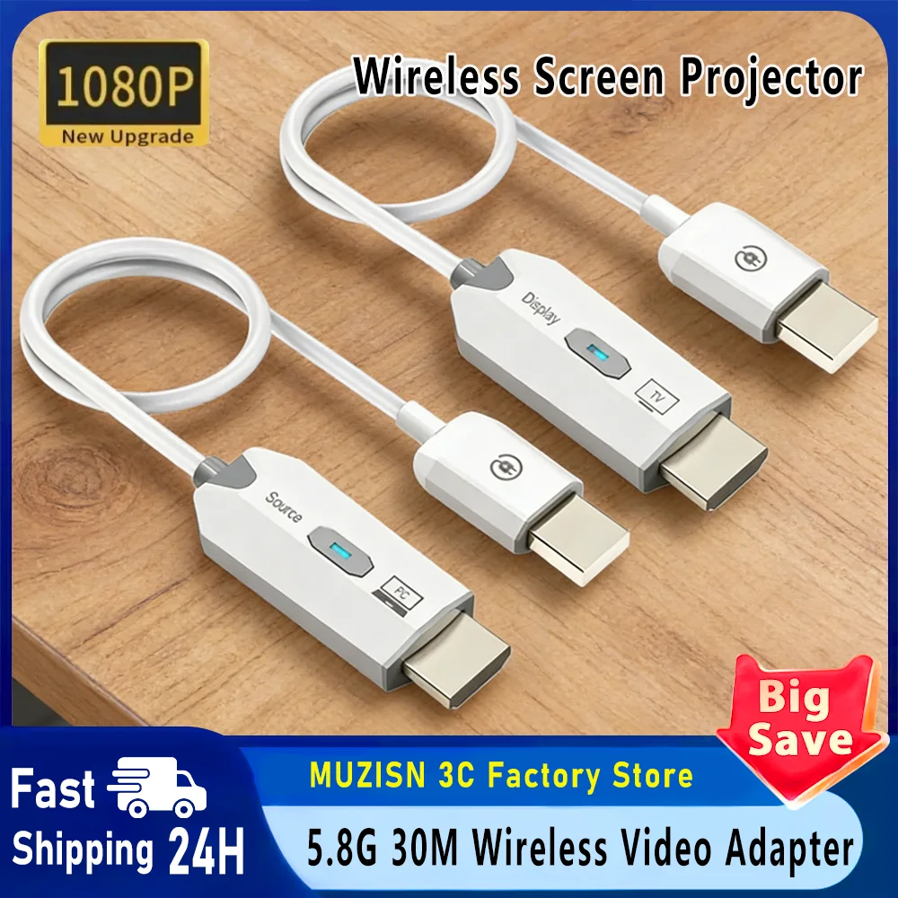 

30M Wireless HDMI-Compatible 5.8G 1080P 98FT Transmitter Receiver Kit- Wireless TV Stick Adapter for PC, Laptop, TV, Projectors