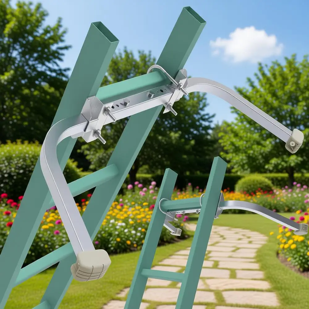 

Противоскользящий стабилизатор для лестниц с резиновым основанием и удлиненными крюками для очистки водостоков