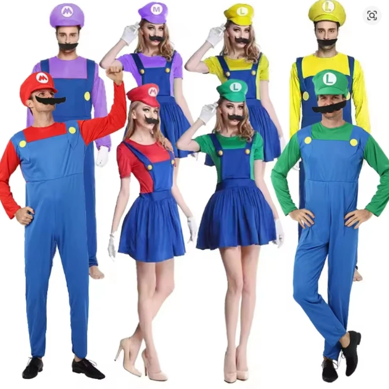 Anime Game Super Luigi Cosplay Costume Adult jumpsuit hat and beard set Halloween party cospaly Costume