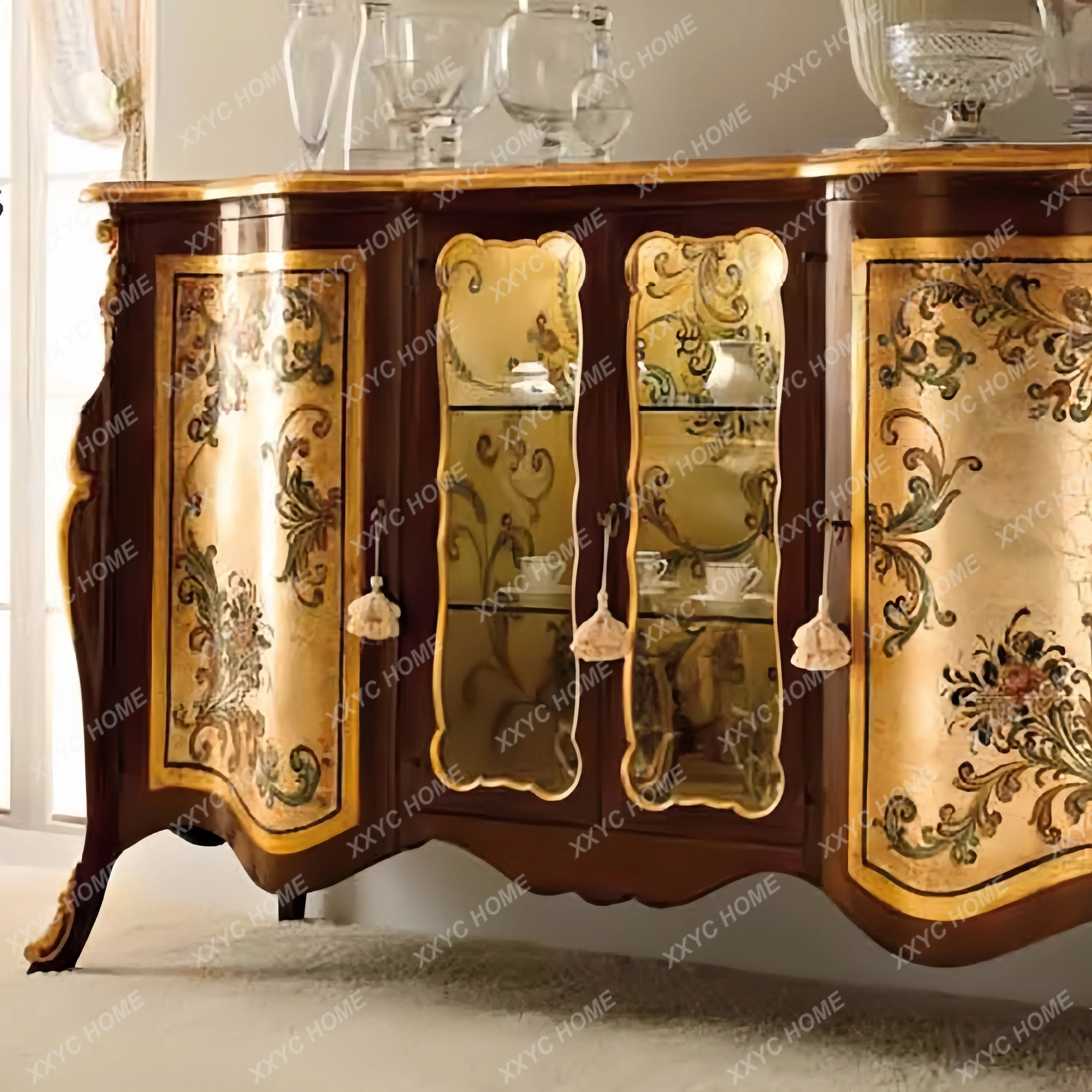 Side cabinets Solid wood carving Hand painted lockers Luxury decorative entrance cabinets Villa furniture