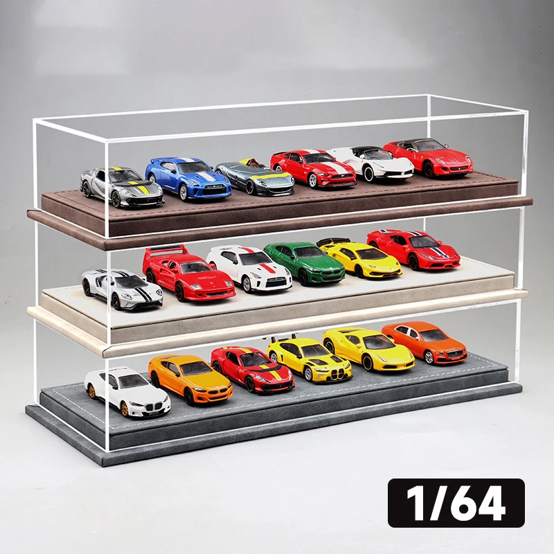 1/64 Scale Acrylic Dustproof Display Case Compatible With 6 Tomica Mini GT Toy Car Models, Leather Base For Collector's Storage