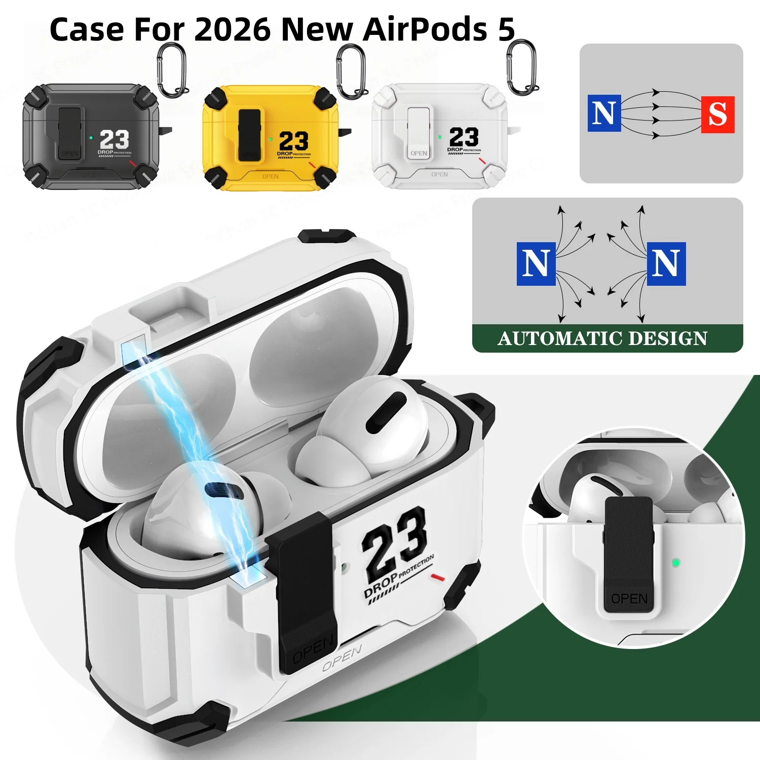 Switch Case for AirPods 5 2026 Wireless Headphone 【Compatible with MagSafe】 Rugged Case For AirPods 5/4/ Pro 3 Automatic Lock