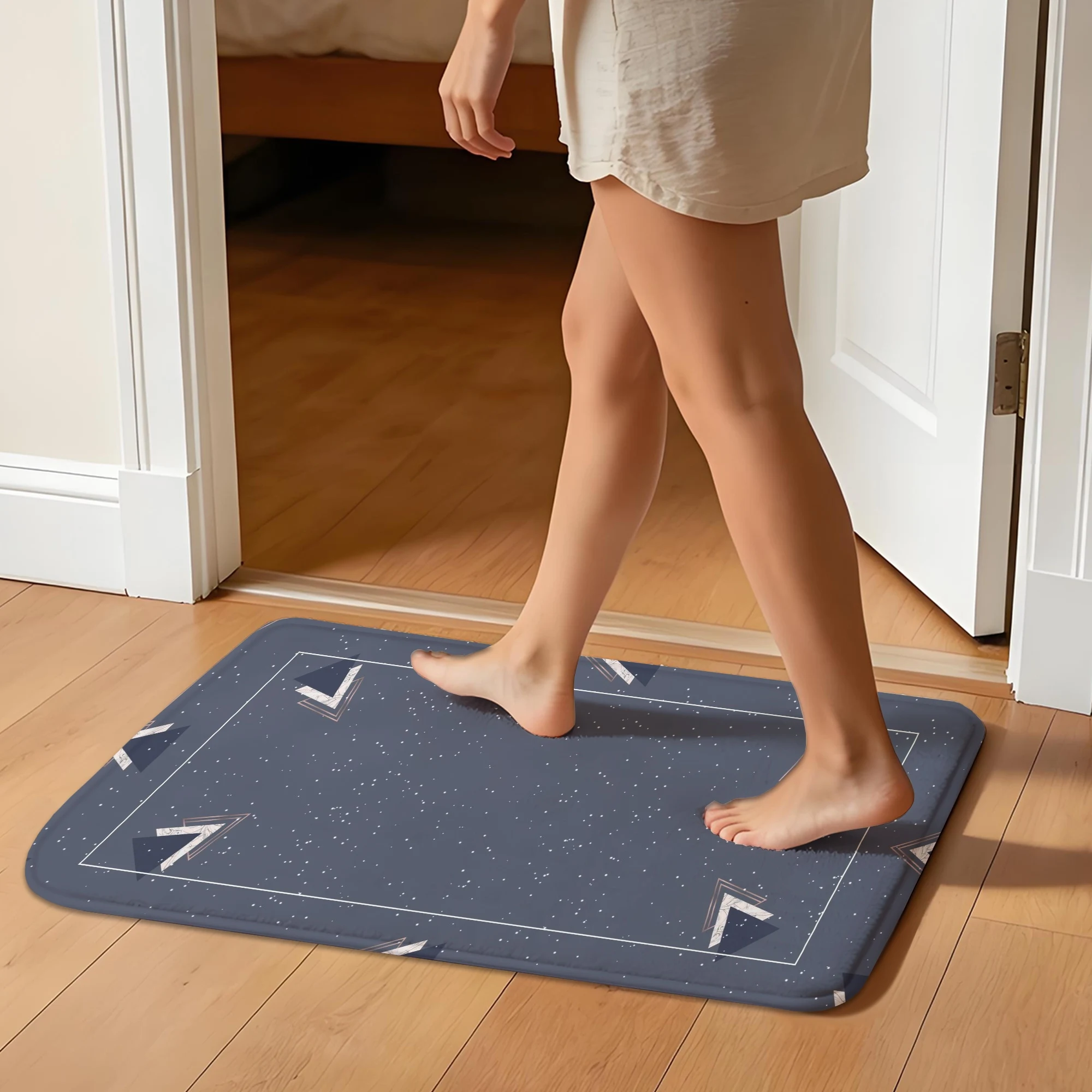 Modern Geometric Starry Door Mat Navy Blue Minimalist Non-Slip Water Absorbent Bathroom Rug Carpet Home Decor