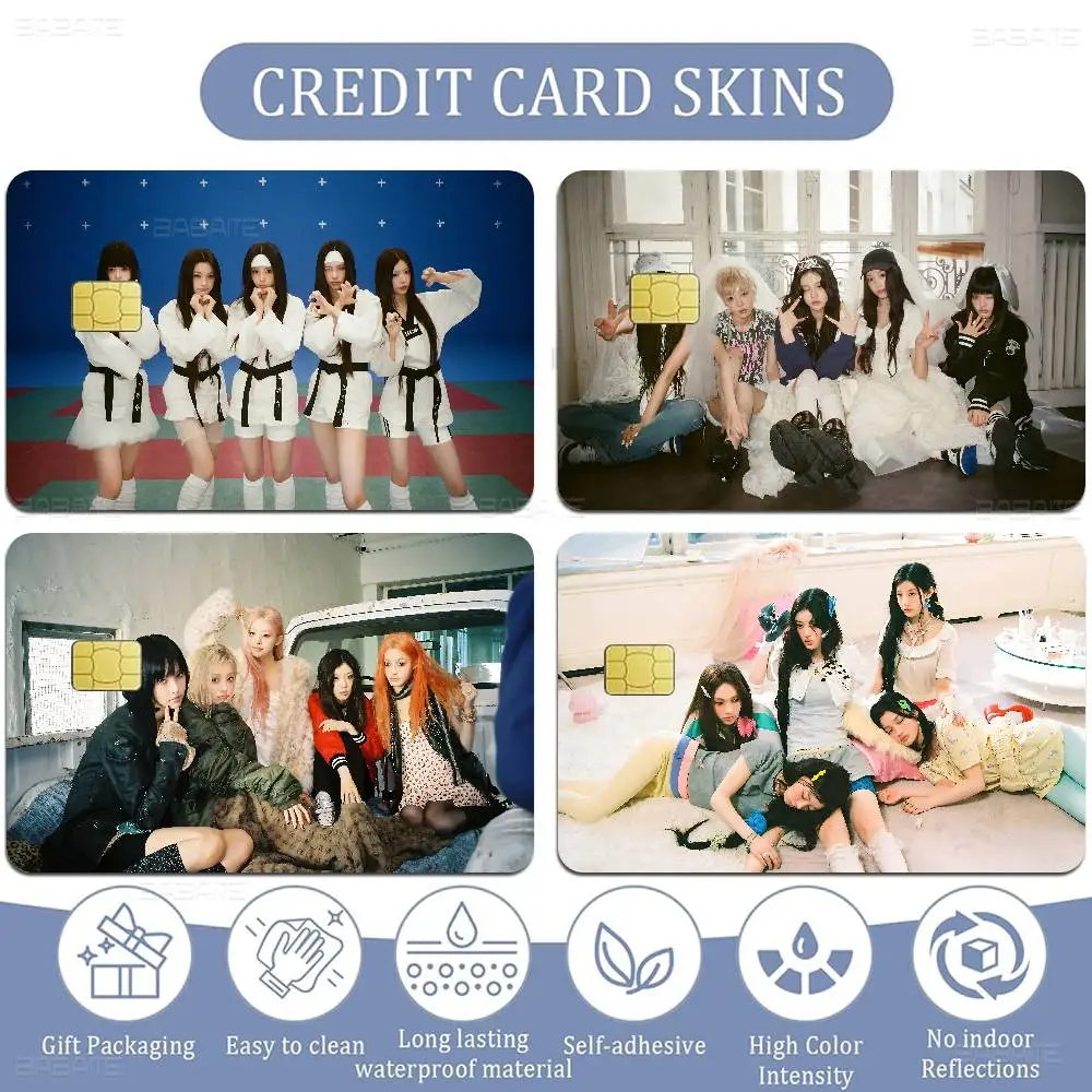 Kpop Group I-Illit Anime Cartoon Bear Skin Sticker Film Tape Case For Big Credit Debit Card Front Side