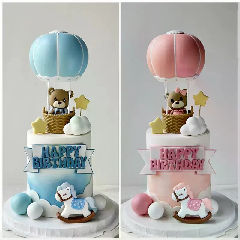 Blue Pink Hot Air Balloon Cake Topper Gender Reveal Party Cake Decoration Kids Boy Girls Birthday Party Supplies Baby Shower