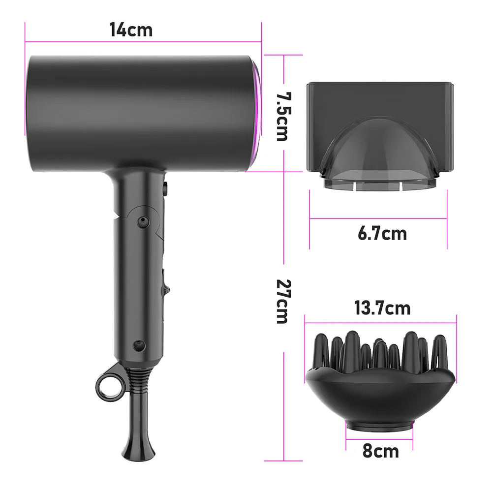 Reizen Haardroger Vouwen Negatieve Ionen Blower 1800W Draagbare Licht Gewicht Compact Size Rustige Kleine Droogt Snel Met 2 nozzles