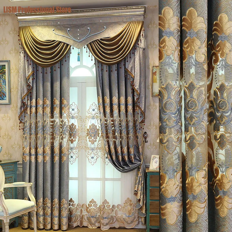 European-style curtains for living room dining room bedroom Chenille luxury high-end blackout embroidery extravagance retro new