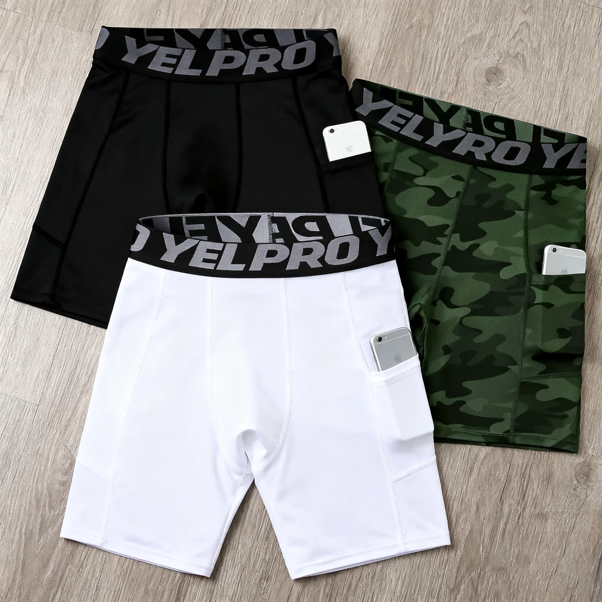 

Men's Camo Compression Shorts with Pockets Stretchable Base Layer for Workout Running Gym Training & Boxing
