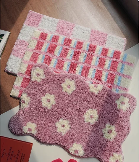 Irregular Tufting Floral Bathroom Mat Soft Bathmat Rug Bedroom Carpet Doormat Floor Anti Slip Pad Aesthetic Home Room Decor